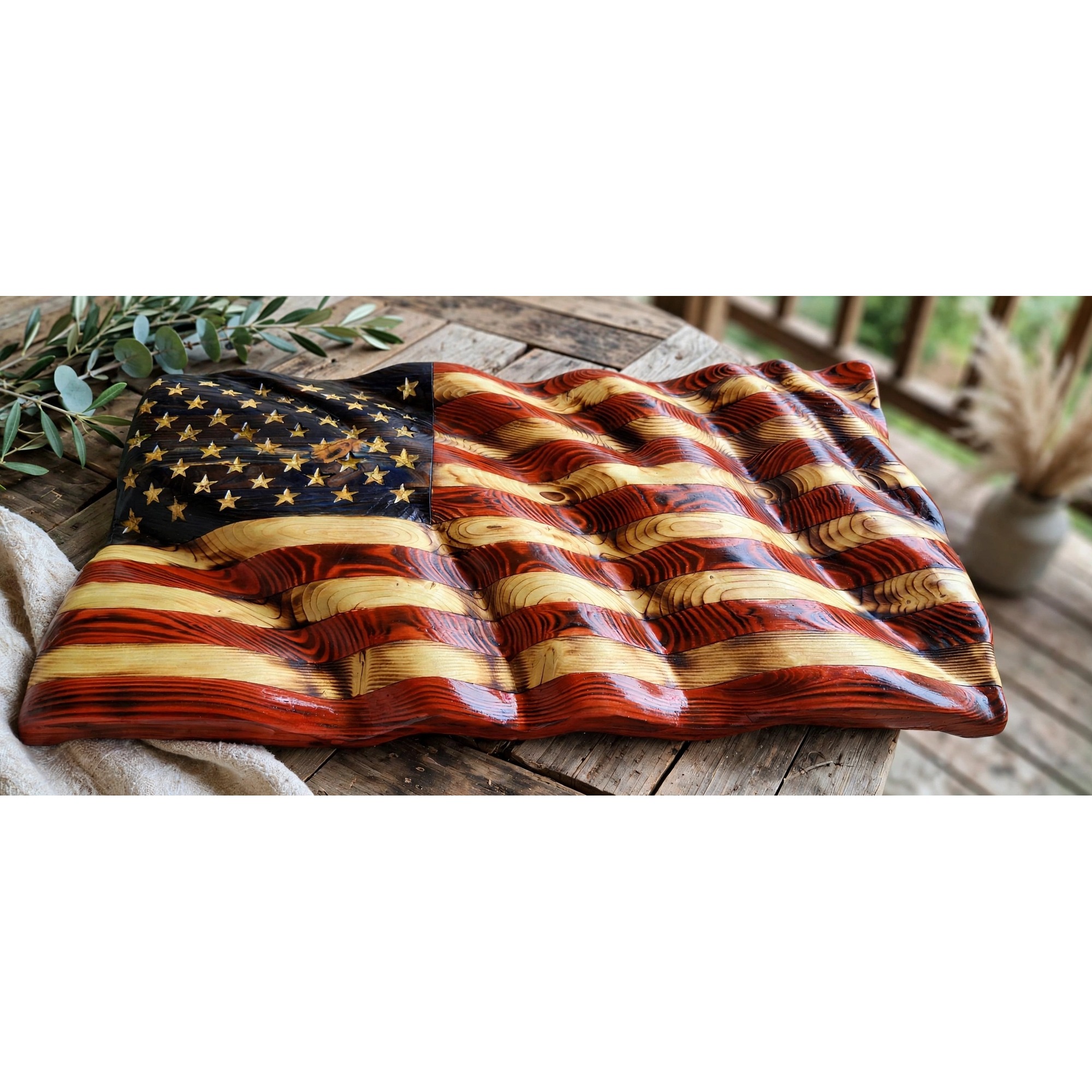 Wavy Glory Wooden American Flag