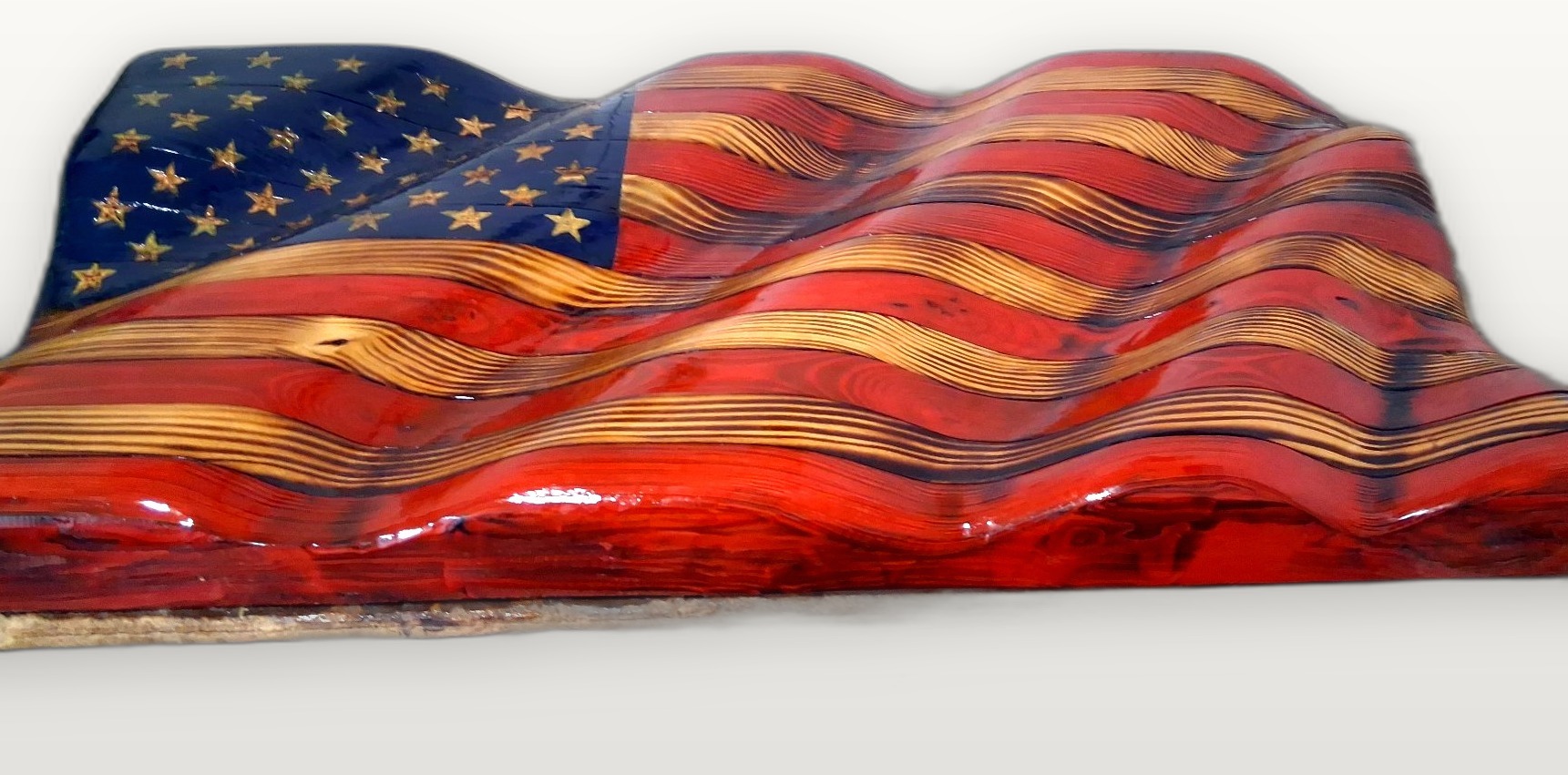 Hand-Carved Wavy 3D American Flag